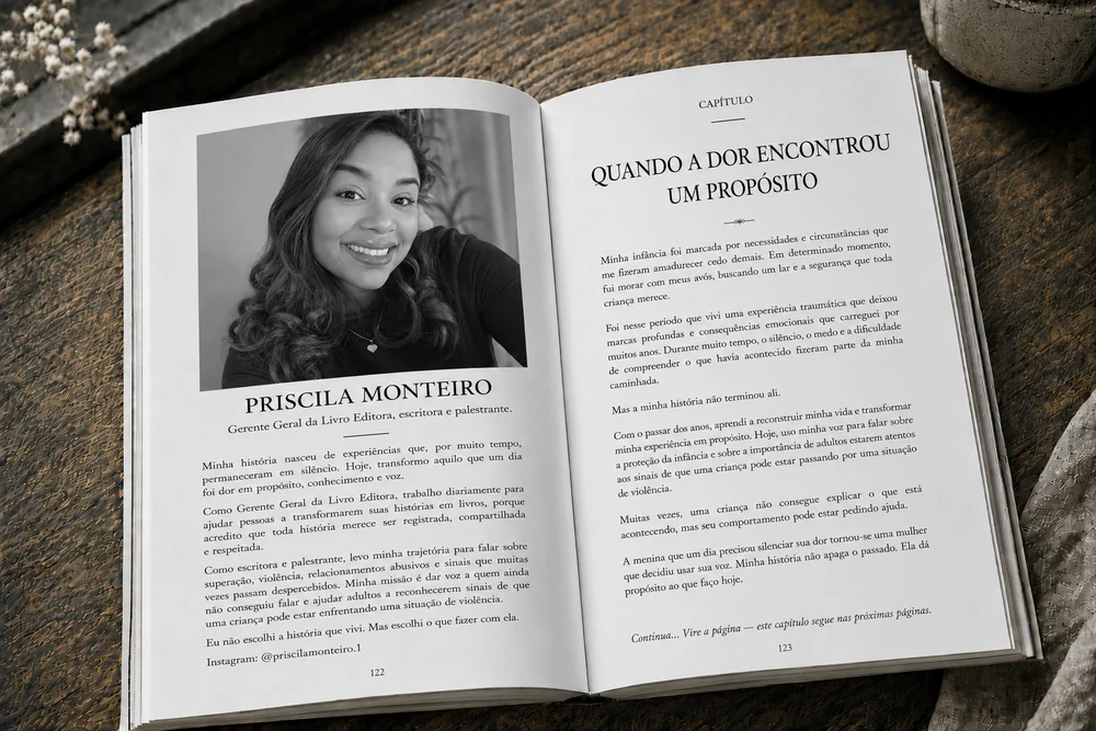 Exemplo de capítulo de coautora com foto, biografia e contatos
